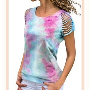 NEW TIE DYE PASTEL DISTRESSED SLEEVE TEE